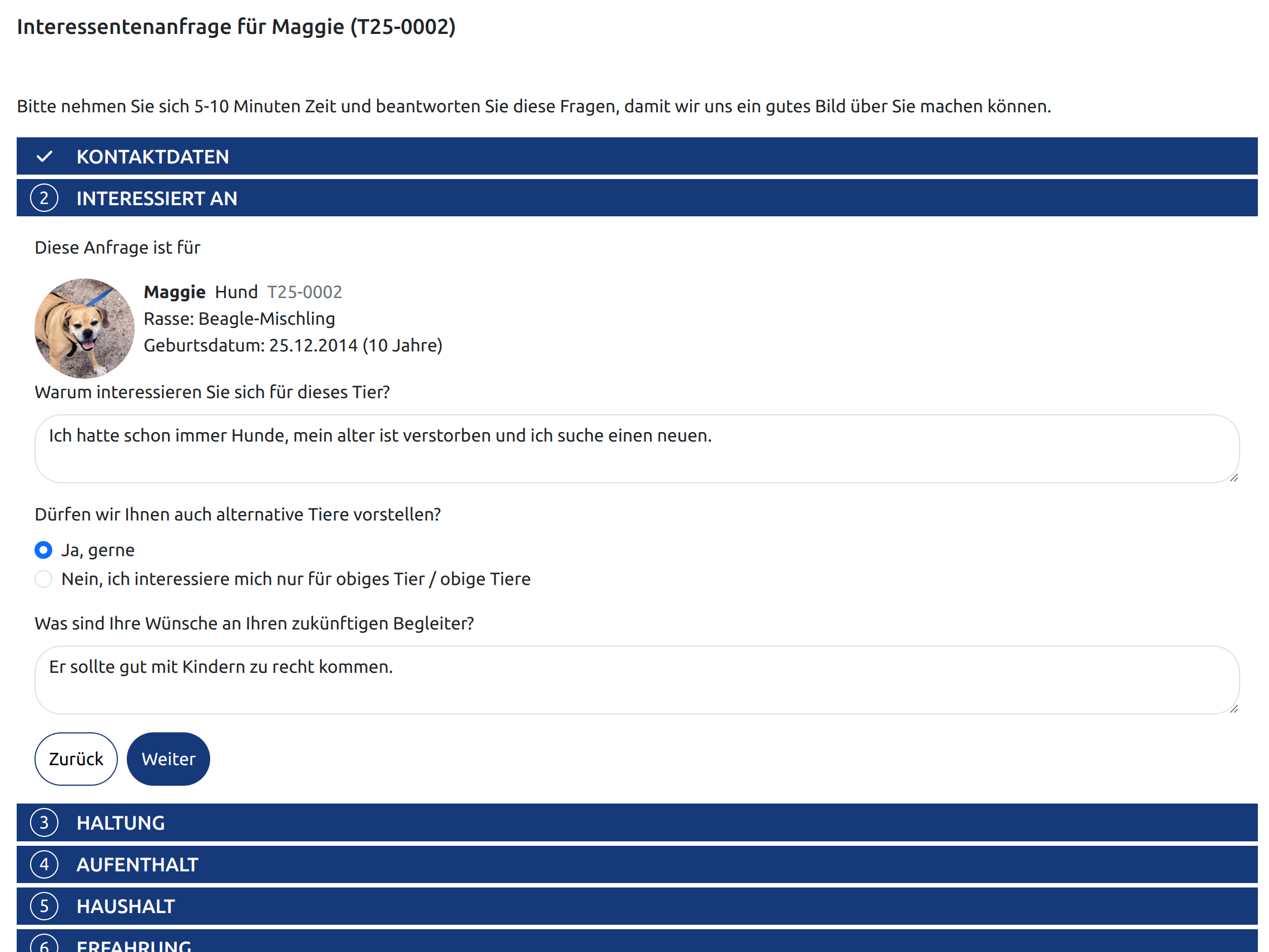 Online Questionnaire for Interested Parties